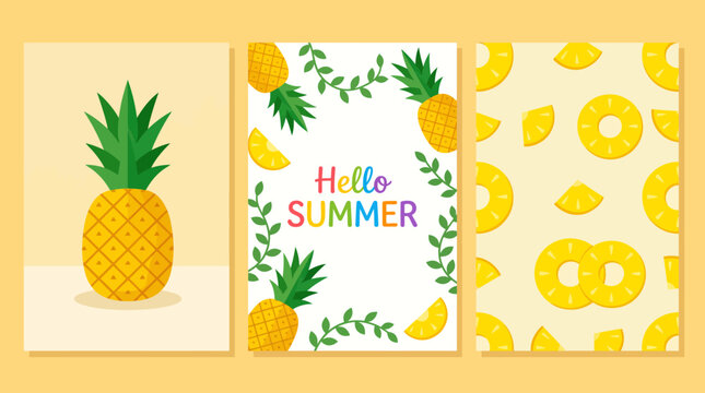 Bright Summer Pineapple and Lemon Pattern Posters for Tropical Home Decor and Wall Art