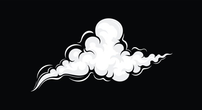 Stylized white cloud or smoke puff with black outlines against a solid black background in a classic comic art style.