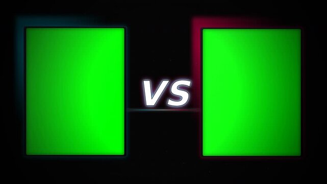 Neon versus battle template with two green blank panels on dark background and glowing "vs" text in center, ideal for gaming comparisons and thumbnails.