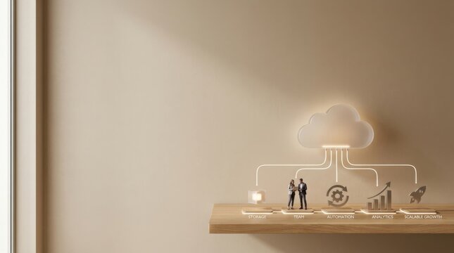Couple standing on a shelf symbolizing support and collaboration in the context of cloud business framework concepts