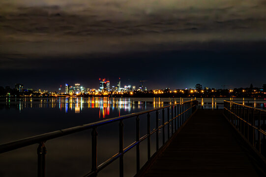 Night city scape jetty view, city of light , Perth