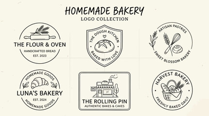 Obraz premium Homemade Bakery Logo Collection: Artisan Bread, Pastries, Croissants & Baking Icons