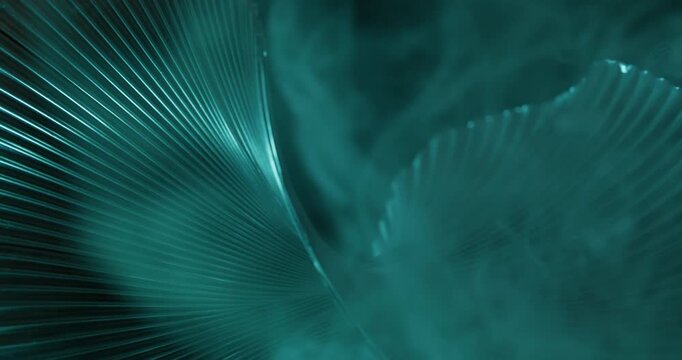 Ribbed art. Blue steam. Defocused cold neon color smoke dazzle smog curved texture light mist on abstract dark black creative background.