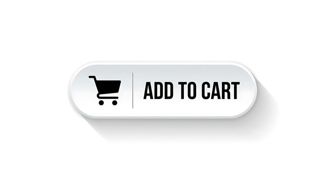 White add to cart button with shopping cart icon and shadow on white background