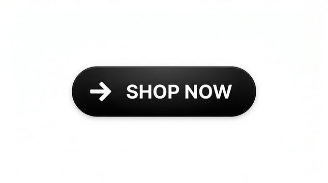 Black shop now button with white text on white background