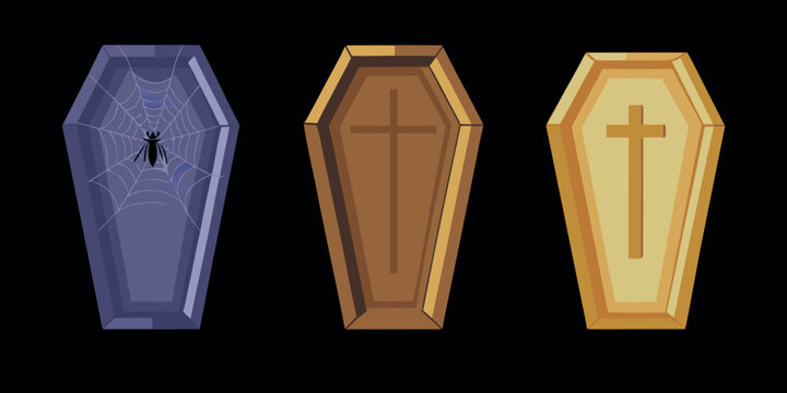stylized coffins with halloween decorations top down view
