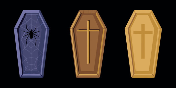 stylized coffins with crosses halloween illustration on black background