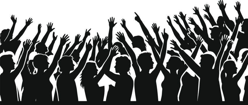 Crowd Celebration Silhouette Illustration with Raised Hands Party and Community Symbols for Social Graphic Design Projects