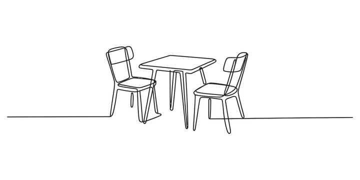 Continuous single line drawing of a small table and two chairs