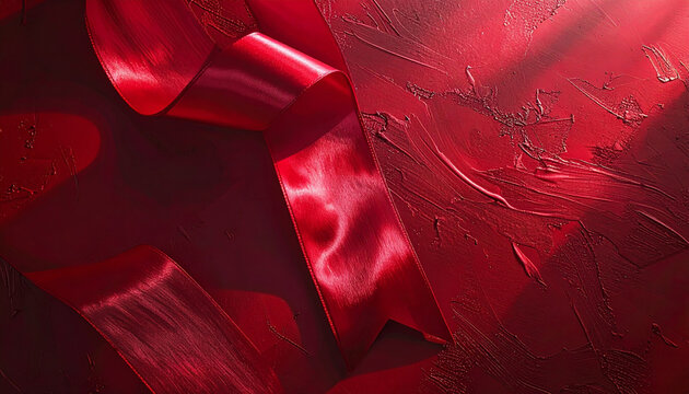 Red ribbon on textured surface