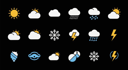 Obraz premium Weather icons set on black background