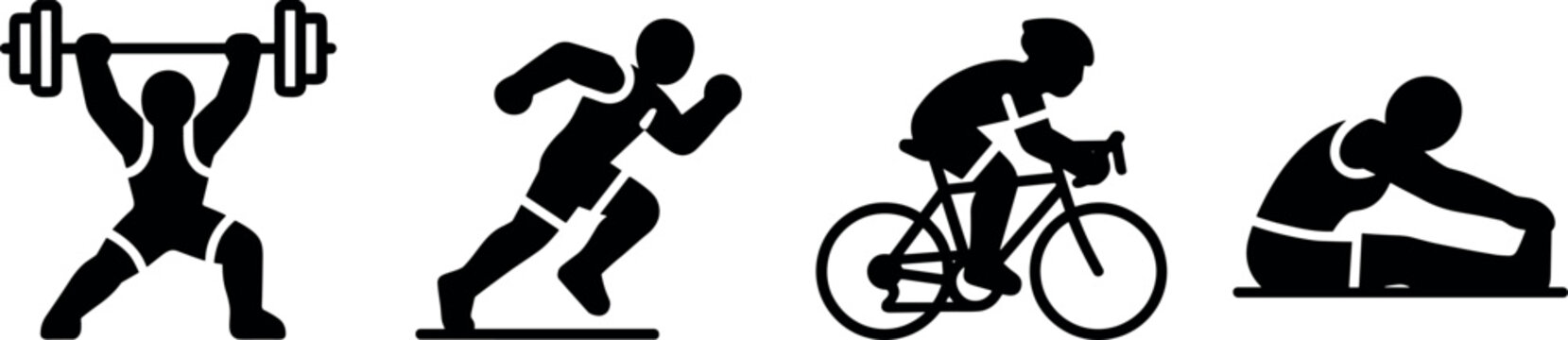 Athletic people workout silhouette bundle including weightlifter runner cyclist and gymnast for healthy lifestyle gym vector design