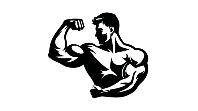 Powerful Muscular Man Flexing Bicep, Representing Strength, Fitness, and Bodybuilding Vector Illustration