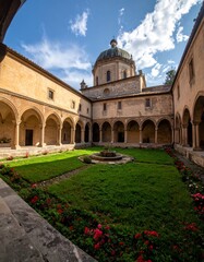 Obraz premium The ancient architecture of the Cathedral of St Mary of the Virgin in Jerusalem Israel stands as a historic Catholic religion landmark and a prominent travel destination for tourism