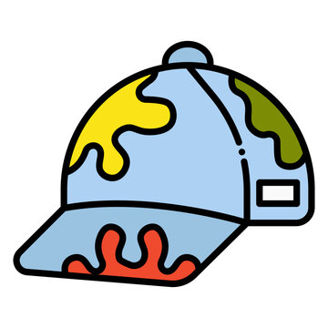 Cartoon Baseball Cap with Colorful Paint Splatters