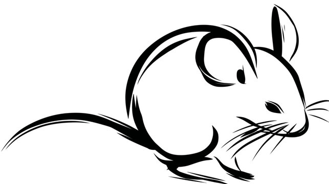 Minimalist black and white vector illustration of a mouse, featuring clean brush stroke lines for a simple animal design.
