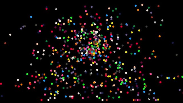 Tiny colorful light particles exploding and expanding animation