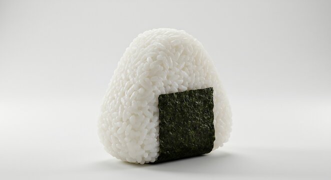 明るい白背景で照らされた握り飯 清潔感あふれるシンプルな構図が伝統的な日本の美味しさを引き立てる. AI Generated