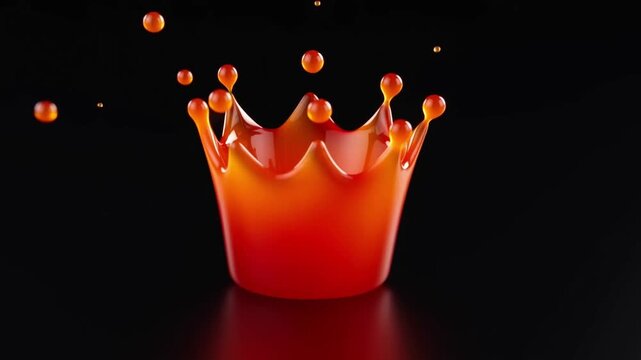 High speed macro of a blood orange juice drop splashing into a crown with satellite droplets on a black surface concept of frozen citrus energy