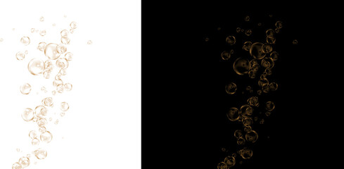 Golden champagne bubbles on white and black background, elegant fizzy liquid droplets, luxury carbonated drink texture for celebration © Transparent Studio