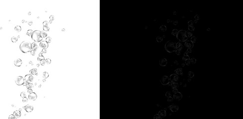 Underwater air bubbles on white and black background, rising water bubbles texture, liquid splash and oxygen fizz effect for compositing © Transparent Studio