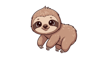 Fototapeta premium Cute cartoon sloth illustration with big eyes and a friendly smile, white background