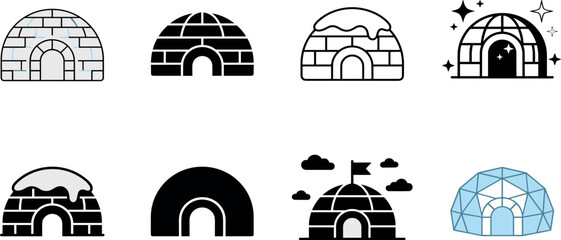Igloo vector icon collection with winter snow shelters and arctic house illustrations isolated for seasonal design projects © MdMostafijur