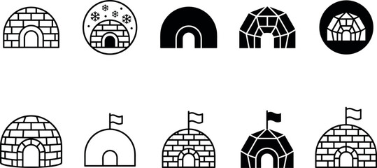 Minimal igloo vector icon set with arctic snow shelters and winter house symbols isolated on background © MdMostafijur
