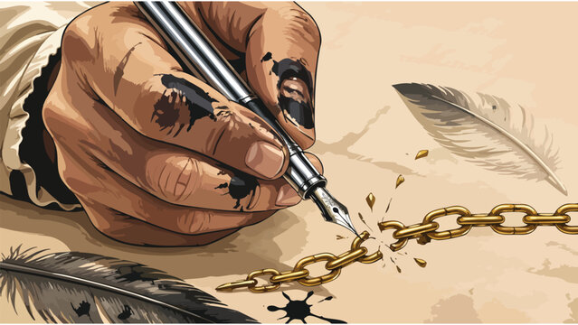 Breaking Chains with Pen: Freedom of Speech, Writing, and Expression Concept
