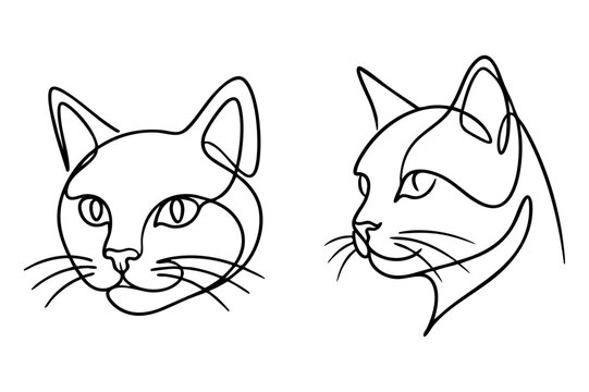 Minimal Line Art Cat Face Vector