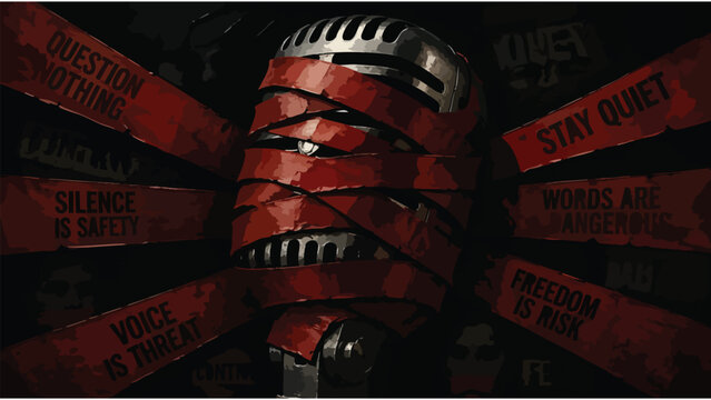 Censorship Concept Microphone Gagged Red Tape Freedom of Speech Restriction