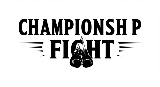 白背景に映えるCHAMPIONSHIP FIGHTの堂々たる文字とボクシンググローブ 競技イベントの熱気を力強く表現. AI Generated