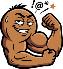 Obraz premium Muscular Brown Emoji Flexing Biceps