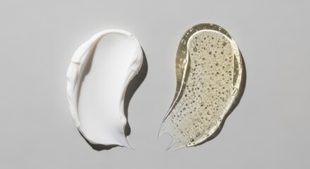 Fototapeta premium Cream and gel cosmetic textures on grey background