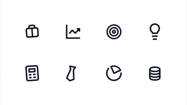 Hand drawn business and finance line icon set on white background