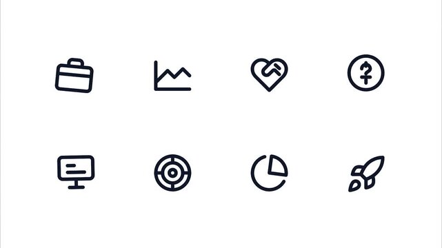 Minimalist hand drawn business and technology icon set on white