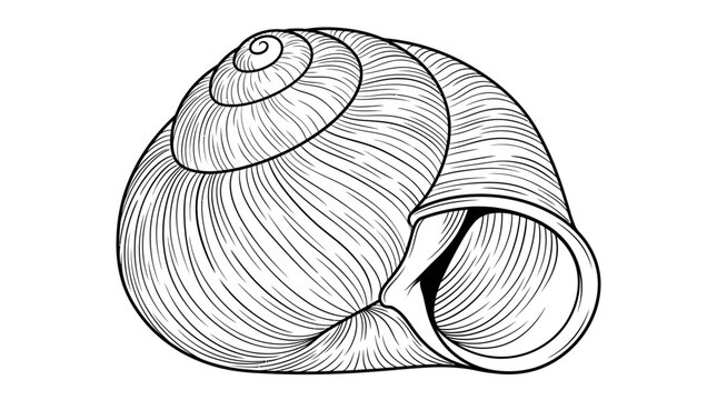 Snail Shell Illustration: Detailed Line Art of Spiral Gastropod Home
