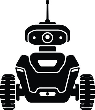 Black and white of a robot vacuum cleaner with a camera eye cleaning technology