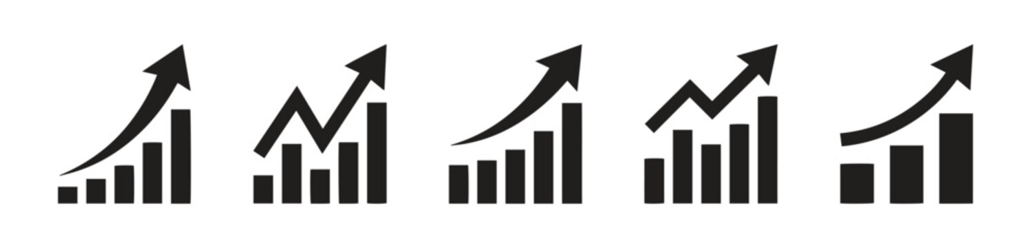Growing graph icon set, business chart with arrow growths chart collection profit growing symbol progress bar diagram growth success arrow icon financial data analysis marketing vector,
