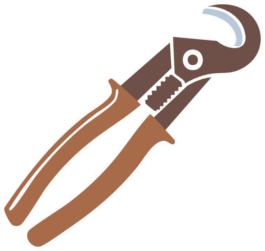 Illustrated pipe cutter tool for cutting pipes with brown handles and a half circle blade at top end DIY plumber accessory