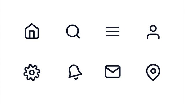 Minimalist user interface line icon sheet on white background