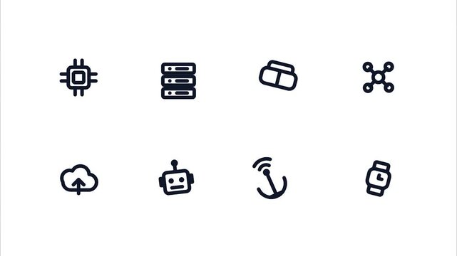 Minimalist technology and computing line icon set