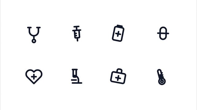 Minimalist hand drawn medical and healthcare icon set on white