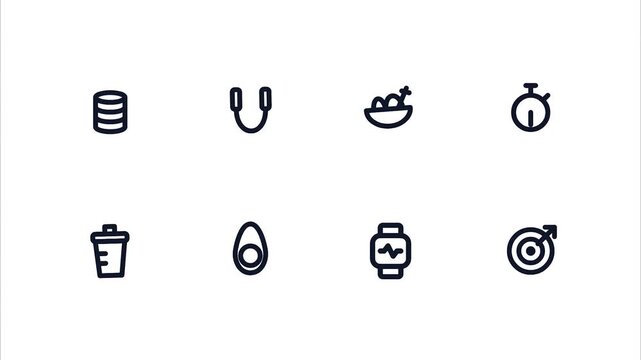 Minimalist fitness and healthy lifestyle line icon set