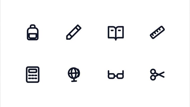 Education and school supplies line art icon collection