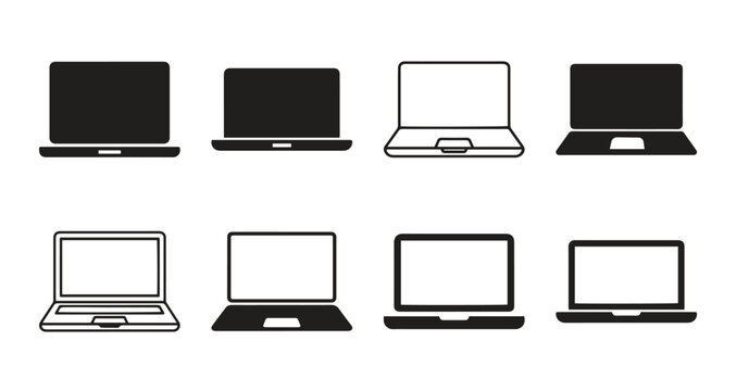 Laptop icons set laptop different style collection laptops or notebook computer flat and line icon vector technology device hardware display screen electronic workstation