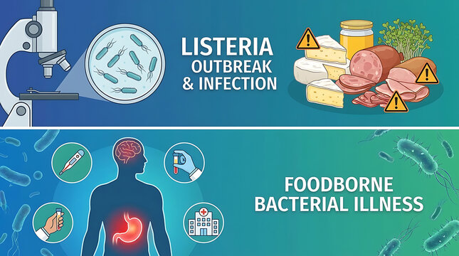 Microscopic View of Listeria Monocytogenes Bacteria Causing Foodborne Illness and Serious Infection Outbreak, Pathogenic Microorganisms Representing Medical Health Risk and Biological Sickness