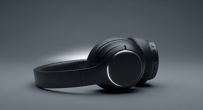 Sleek black wireless headphones on a dark grey background