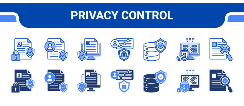 Privacy Control Icon Collection,  featuring Data Privacy, User Consent, Digital Rights, Privacy Control, Verified Data, Data Encryption, Fact Check.