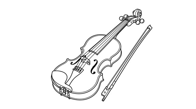 Violin and Bow Line Art Illustration - Musical Instrument Sketch